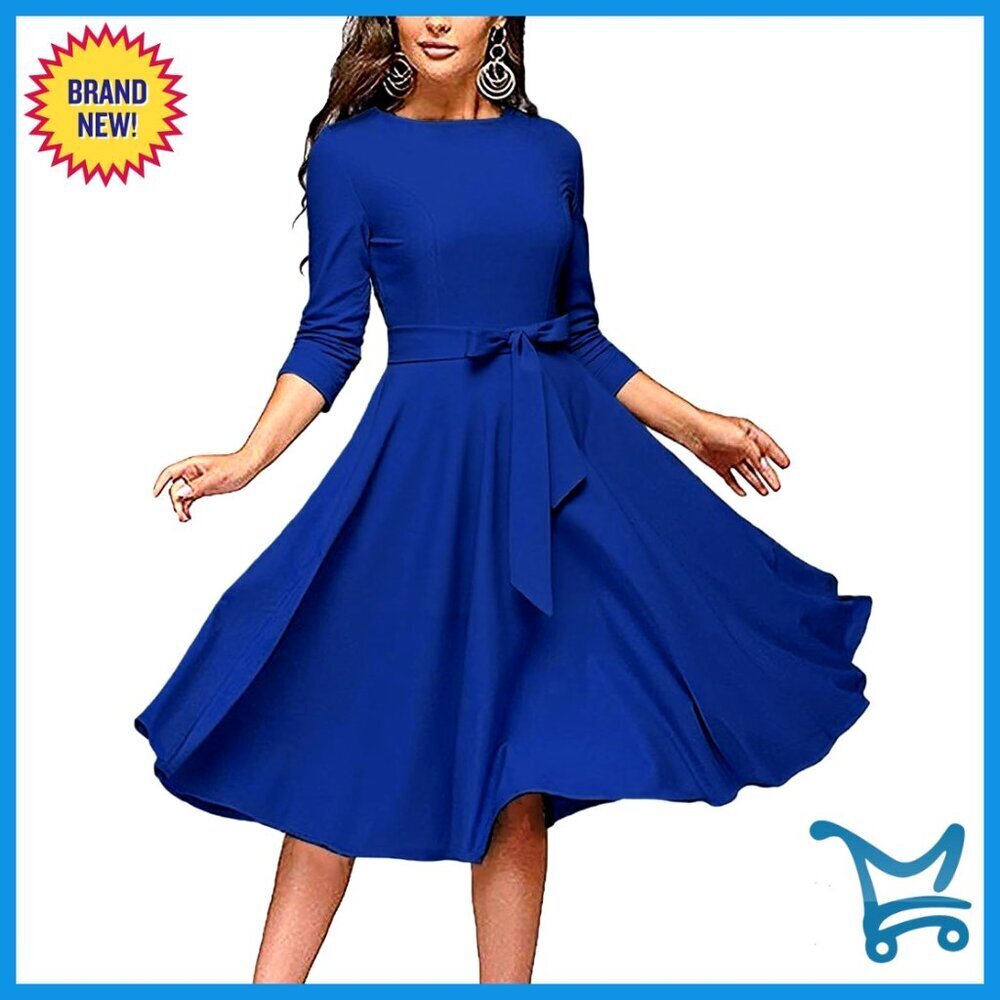 Vintage Cocktail Dress 3/4 Sleeve A-Line Midi Semi Formal Wedding Guest Work